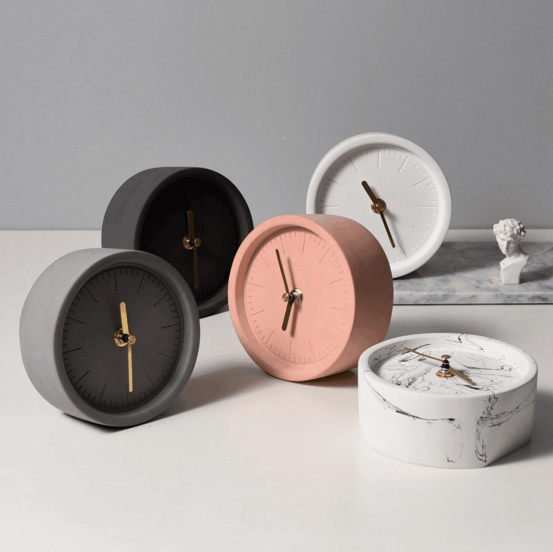 Desk Clock | Cement & Brass | Minimalist Cylindrical Design | Workspace Essential