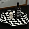 Storage Tray | Ceramic | Checkerboard Pattern & Scalloped Edge | Living Room Accent