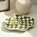 Storage Tray | Ceramic | Checkerboard Pattern & Scalloped Edge | Living Room Accent