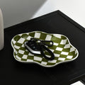 Storage Tray | Ceramic | Checkerboard Pattern & Scalloped Edge | Living Room Accent