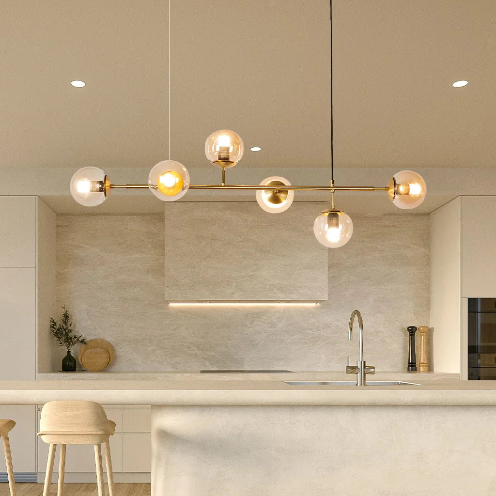 Modern Minimalist Glass Orb Pendant Chandelier with Sleek Metal Rod