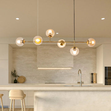 Modern Minimalist Glass Orb Pendant Chandelier with Sleek Metal Rod
