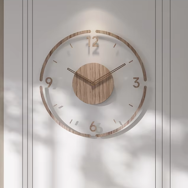 Wall Clock | Natural Wood | Open Face Design & Simple Numbers | Modern Living Room