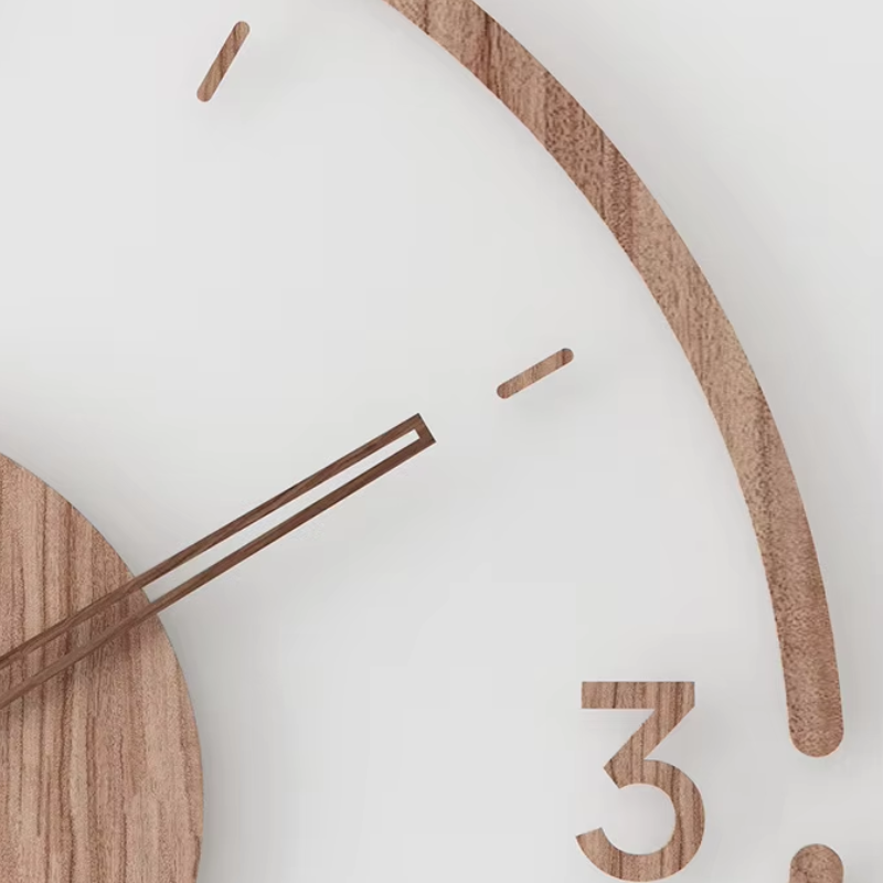 Wall Clock | Natural Wood | Open Face Design & Simple Numbers | Modern Living Room