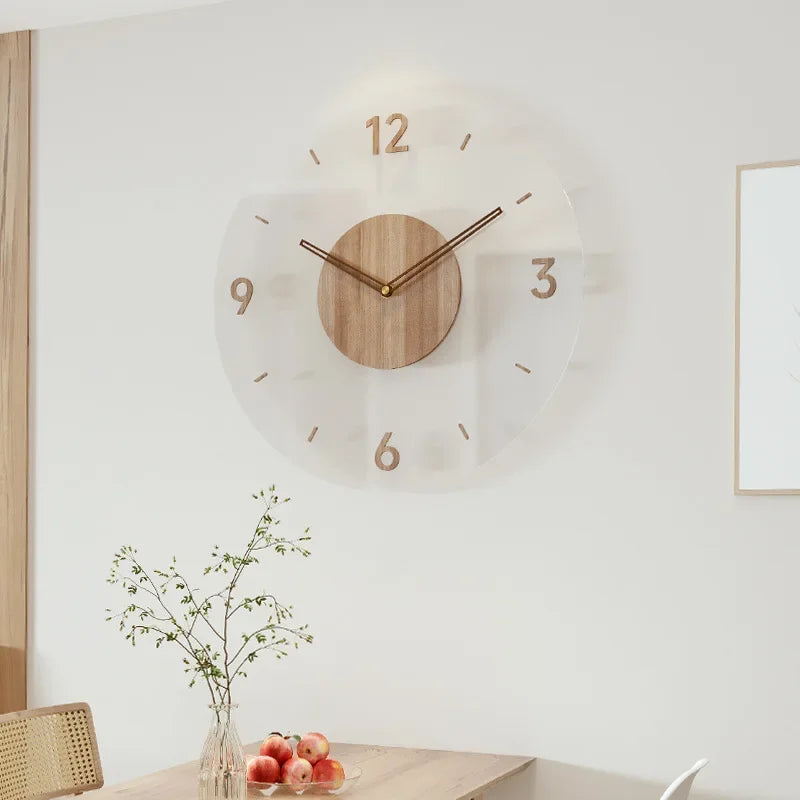 Wall Clock | Natural Wood | Open Face Design & Simple Numbers | Modern Living Room