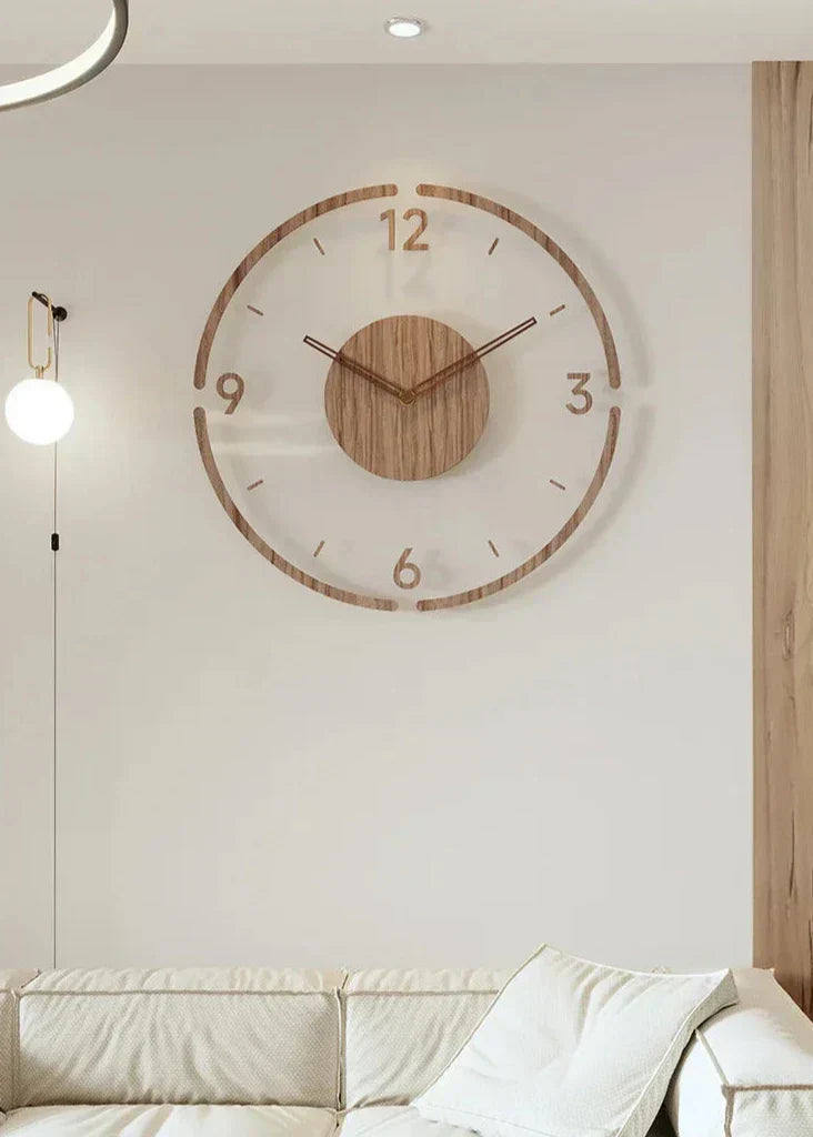 Wall Clock | Natural Wood | Open Face Design & Simple Numbers | Modern Living Room