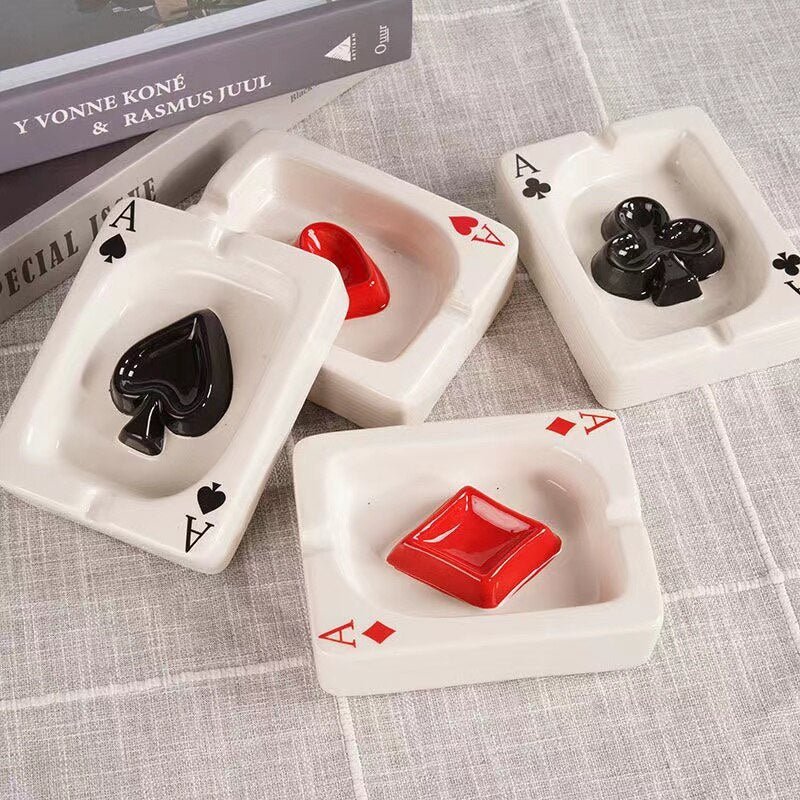 Ashtray | Glossy Ceramic | Playing Card Design | Game Night Decor