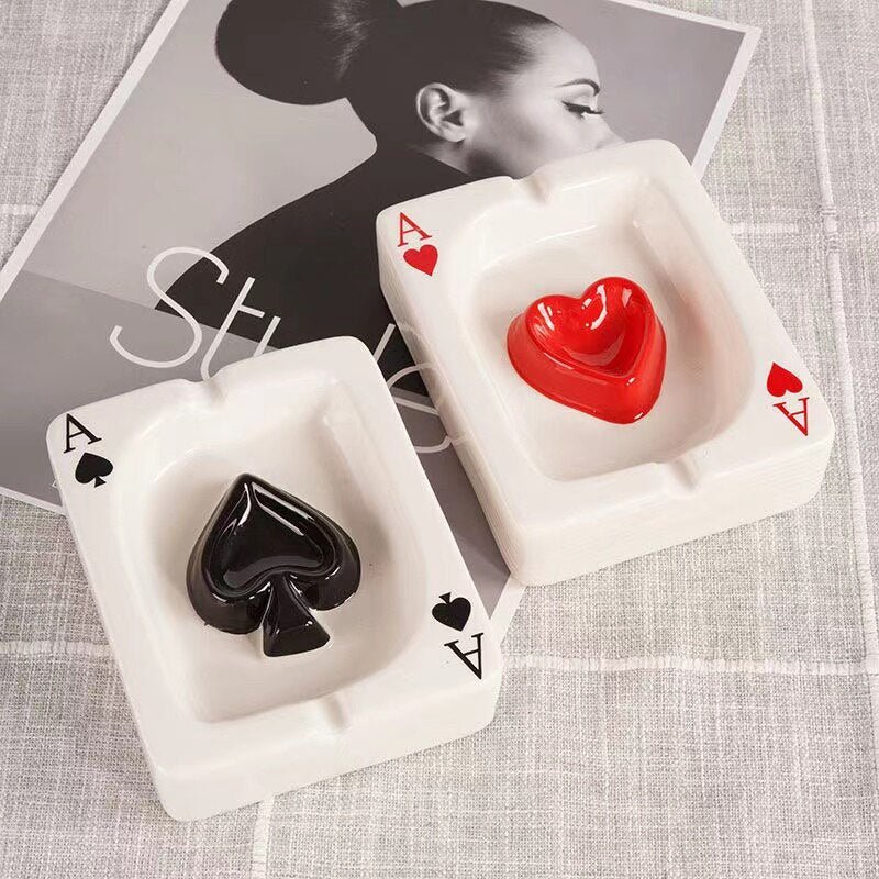 Ashtray | Glossy Ceramic | Playing Card Design | Game Night Decor