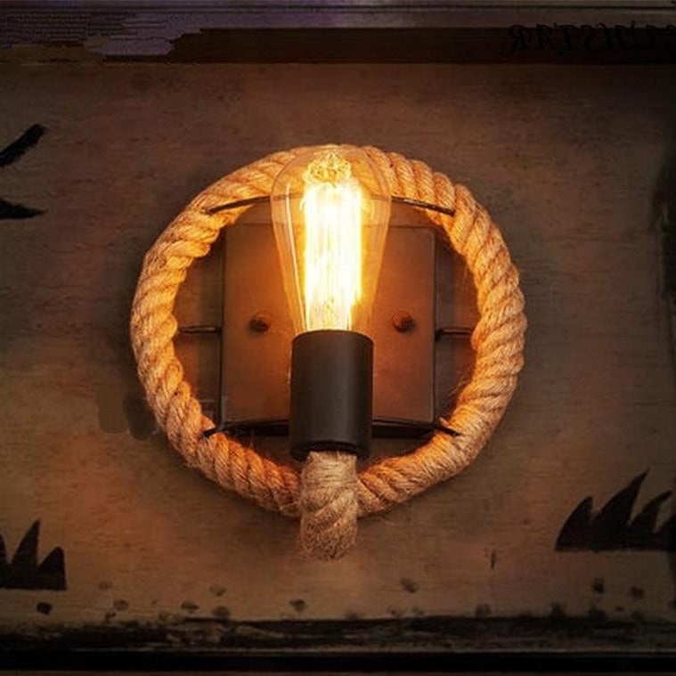 Industrial Rustic Rope Wall Sconce - Vintage Metal & Nautical Design