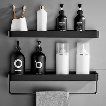 No-Drill Wall-Mounted Corner Shower Shelf Two-Tier with Towel Bar