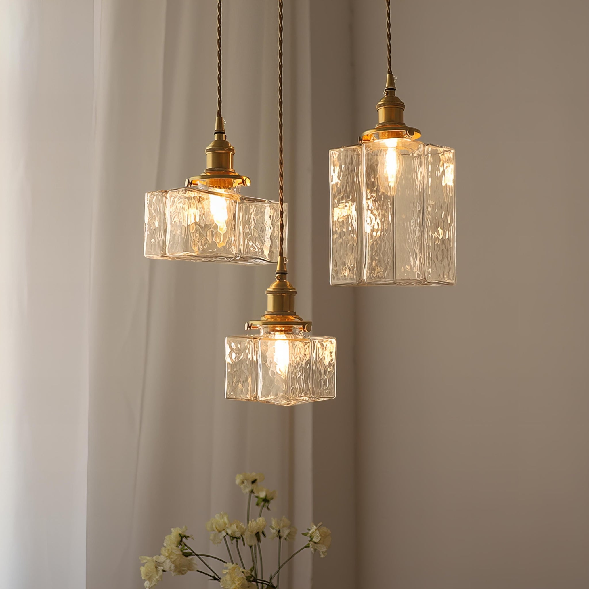 Modern Retro Cluster Pendant Light with Textured Glass and Gold Accents