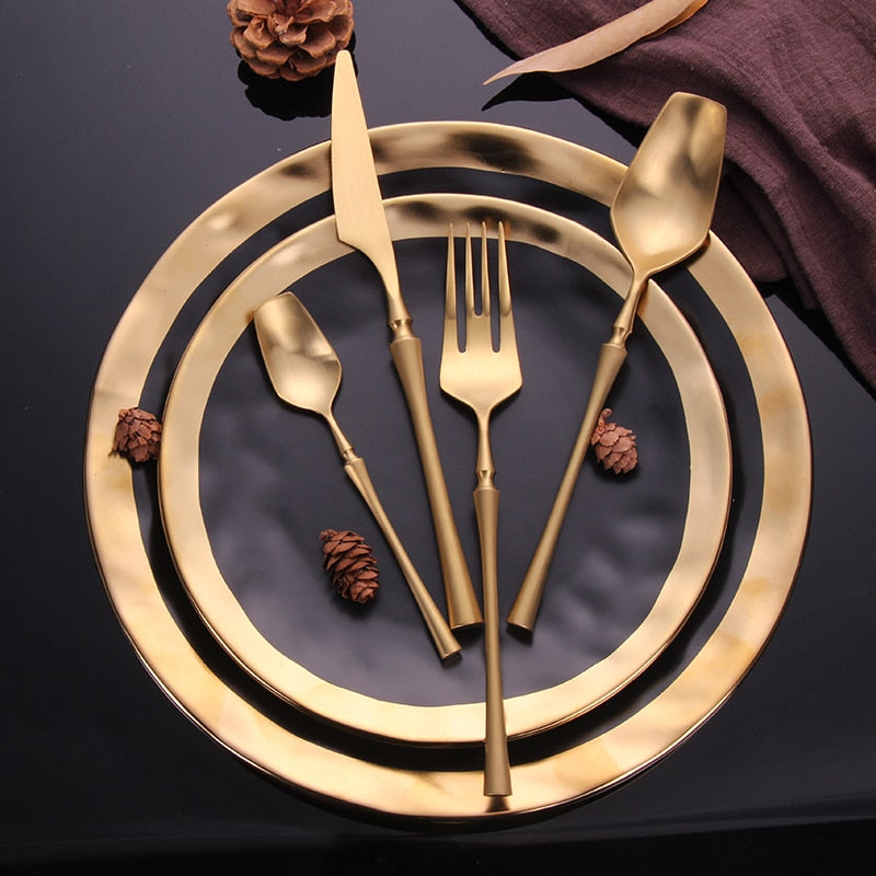 Cutlery Set | Gold Stainless Steel | Tapered Handles | Upscale Dining