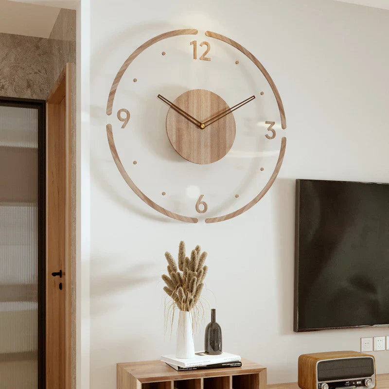 Wall Clock | Oak Wood & Metal | Minimalist Design | Living Room Accent
