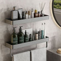 Wall Shelf With Towel Holder | Matte Metal | Two-Tier Shelving | Bathroom Space-Saver