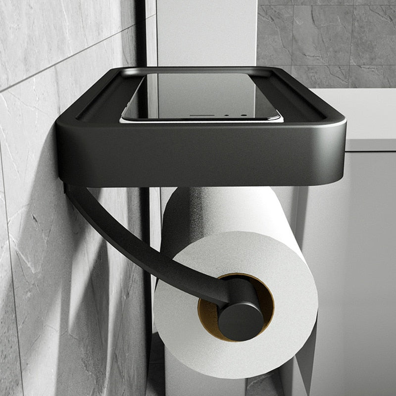 Wall-Mounted Toilet Paper Holder with Integrated Shelf Matte Stainless Steel