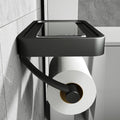 Toilet Paper Holder With Shelf | Matte Black Metal & Plastic | Integrated Shelf | Bathroom Wall Mount