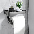 Toilet Paper Holder With Shelf | Matte Black Metal & Plastic | Integrated Shelf | Bathroom Wall Mount
