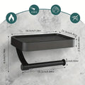 Toilet Paper Holder With Shelf | Matte Black Metal & Plastic | Integrated Shelf | Bathroom Wall Mount