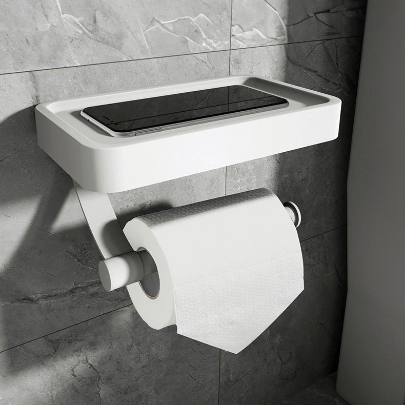 Toilet Paper Holder With Shelf | Matte Black Metal & Plastic | Integrated Shelf | Bathroom Wall Mount