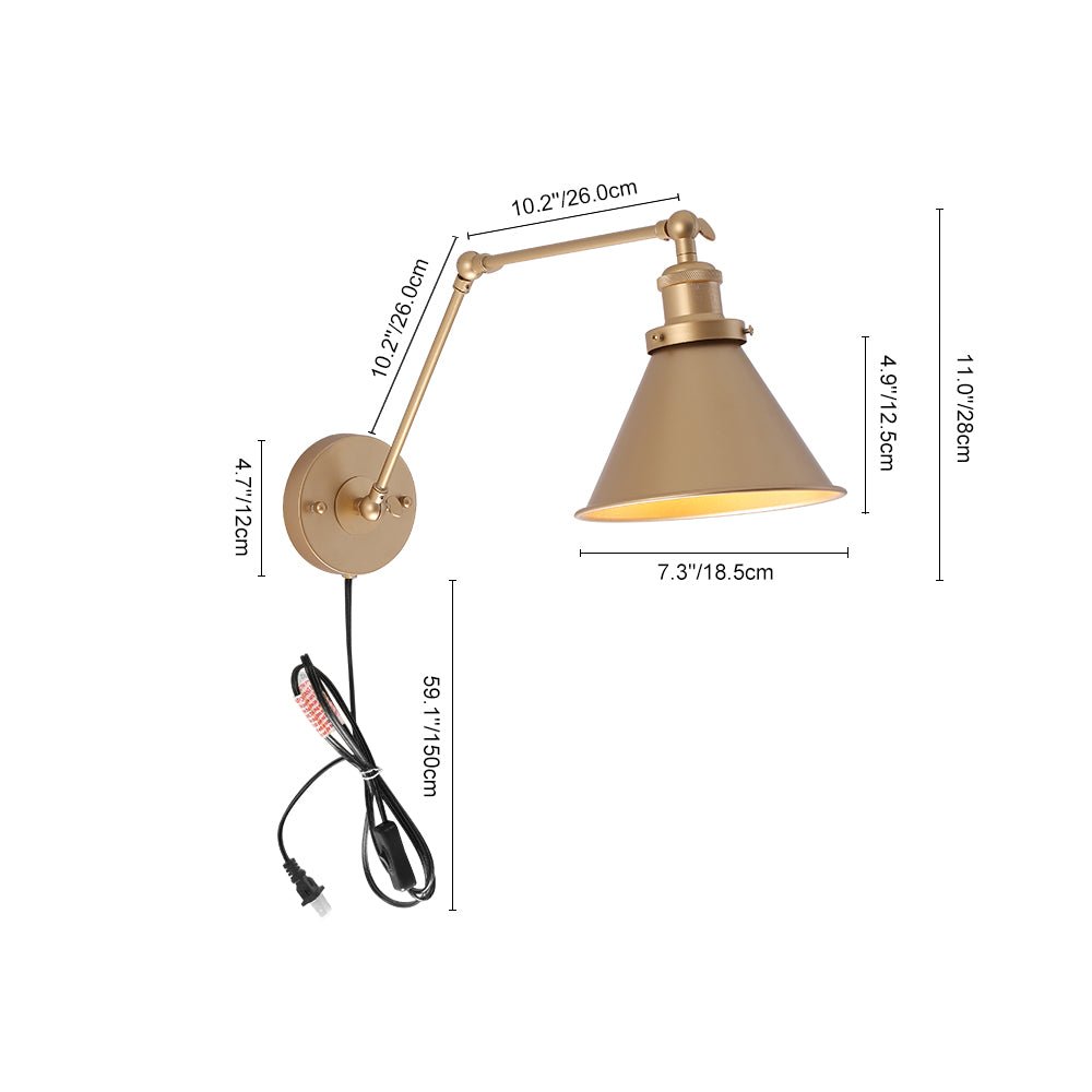 Industrial Adjustable Wall Sconce with Pivot Arm and Dimmable Function