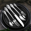 Cutlery Set | Gold-Colored Stainless Steel | Intricate Ornate Detailing | Lavish Dinner Settings