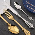 Cutlery Set | Gold-Colored Stainless Steel | Intricate Ornate Detailing | Lavish Dinner Settings