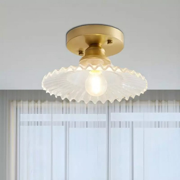 Vintage Ribbed Petal Glass Ceiling Light Fixture - Elegant Flush Mount Design