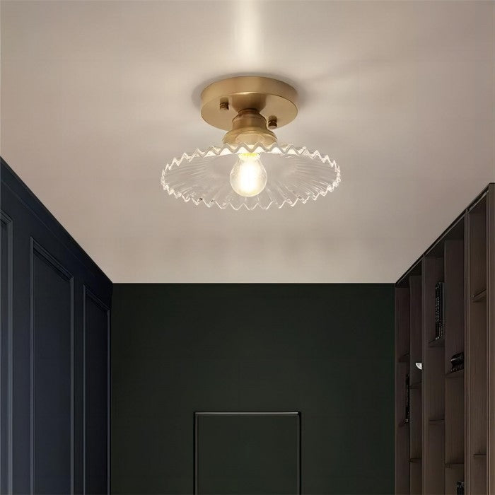 Vintage Ribbed Petal Glass Ceiling Light Fixture - Elegant Flush Mount Design