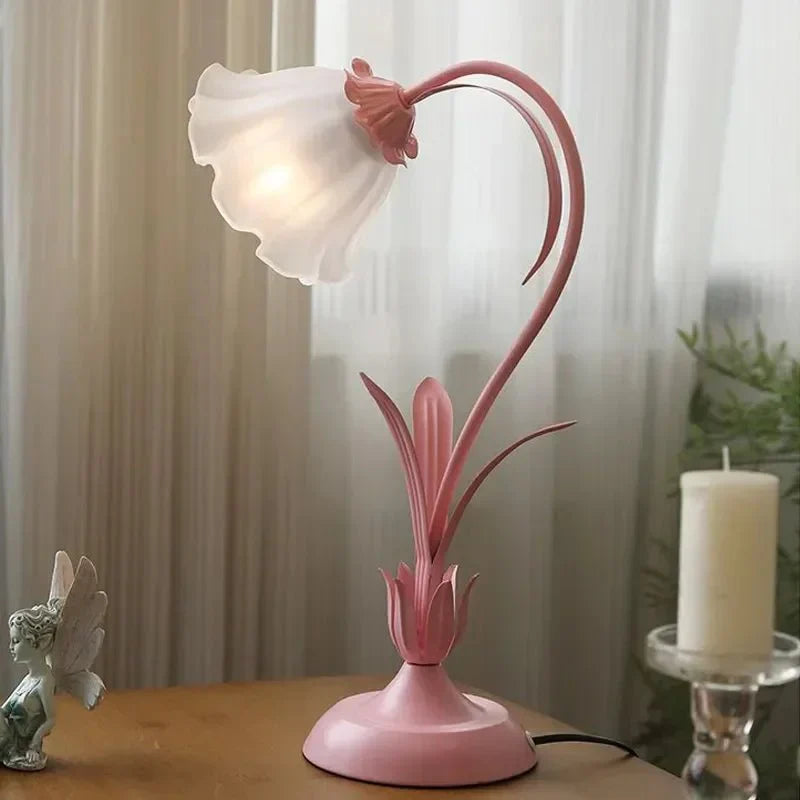 Table Lamp | Metal & Frosted Glass | Floral Motif Shade | Living Room Accent