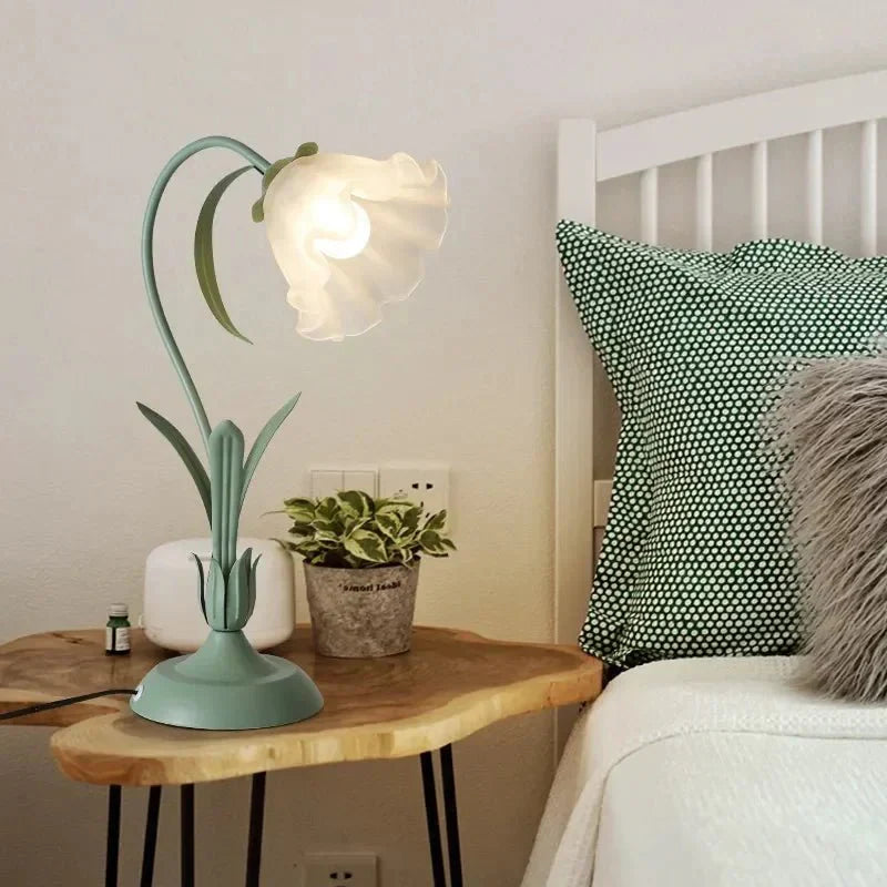Table Lamp | Metal & Frosted Glass | Floral Motif Shade | Living Room Accent