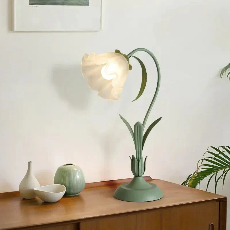 Table Lamp | Metal & Frosted Glass | Floral Motif Shade | Living Room Accent
