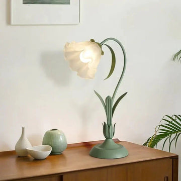 Table Lamp | Metal & Frosted Glass | Floral Motif Shade | Living Room Accent
