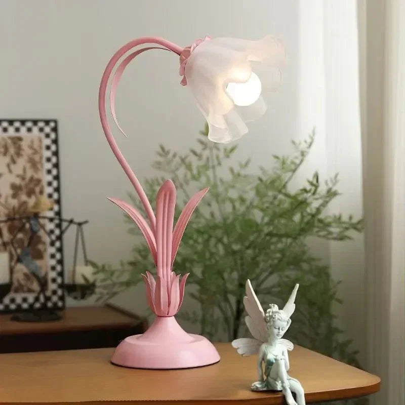 Table Lamp | Metal & Frosted Glass | Floral Motif Shade | Living Room Accent