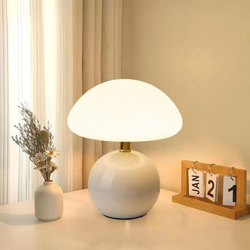 Mid-Century Modern Mushroom Table Lamp with Glossy Ceramic Finish